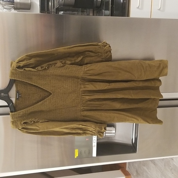 💕MADEWELL💕 Flannel Lucie V-Neck Smocked Mini Dress Weathered Olive Medium NWOT - Picture 7 of 15